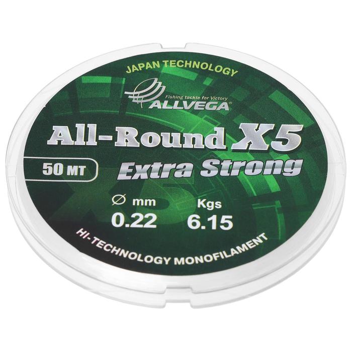 Леска монофильная ALLVEGA All-Round X5, диаметр 0.22 мм, тест 6.15 кг, 50 м, прозрачная
Леска монофильная ALLVEGA All-Round X5, диаметр 0.22 мм, тест 6.15 кг, 50 м, прозрачная