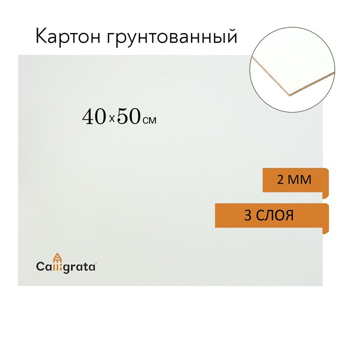 Картон грунтованный 40 х 50 см, толщина 2 мм, 3-х слойный акриловый грунт, Calligrata
Картон грунтованный 40 х 50 см, толщина 2 мм, 3-х слойный акриловый грунт, Calligrata