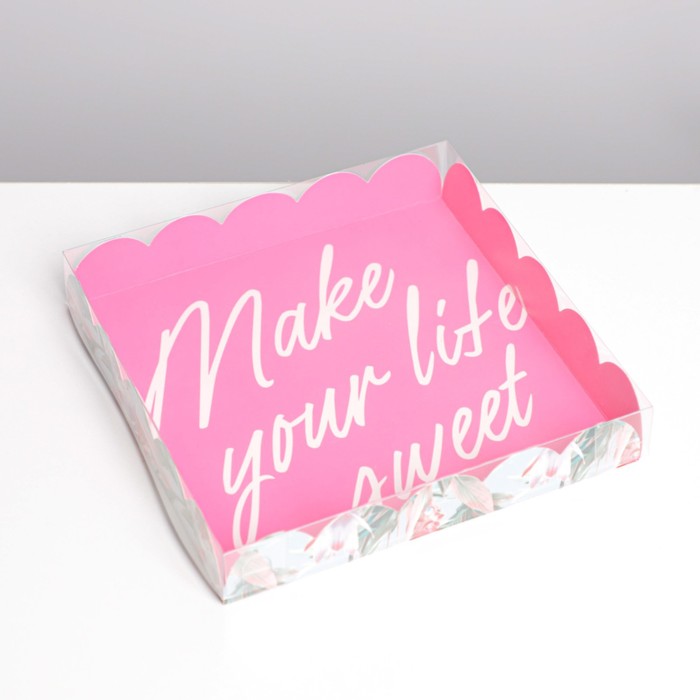 Коробка для печенья, кондитерская упаковка с PVC крышкой, Make your life sweet, 18 х 18 х 3 см
Коробка для печенья, кондитерская упаковка с PVC крышкой, Make your life sweet, 18 х 18 х 3 см