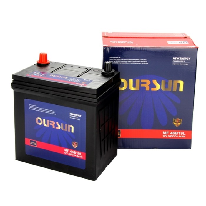 Автомобильный аккумулятор OURSUN JIS MF 46B19L, 44 Ah, 380 A, 196x128x222, обратная полярность
Автомобильный аккумулятор OURSUN JIS MF 46B19L, 44 Ah, 380 A, 196x128x222, обратная полярность