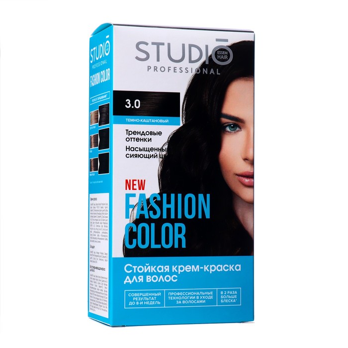 Стойкая краска для волос FASHION COLOR Студио Профешнл, тёмно-каштановый, 3.0, 115 мл
Стойкая краска для волос FASHION COLOR Студио Профешнл, тёмно-каштановый, 3.0, 115 мл