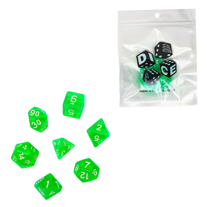 Набор кубиков для D&D (Dungeons and Dragons, ДнД) "Время игры", серия: D&D, 7 шт, зеленые
Набор кубиков для D&D (Dungeons and Dragons, ДнД) "Время игры", серия: D&D, 7 шт, зеленые
