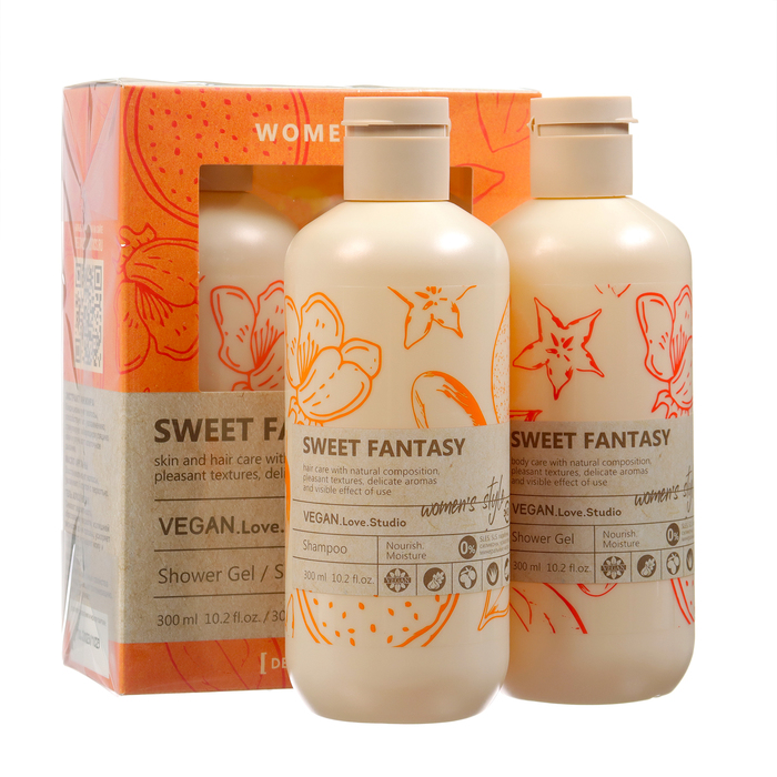 Подарочный набор для женщин VEGAN Love Studio SWEET FANTAZY: гель, 300 мл + шампунь 300 мл
Подарочный набор для женщин VEGAN Love Studio SWEET FANTAZY: гель, 300 мл + шампунь 300 мл