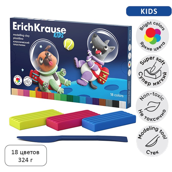 Пластилин 18 цветов, 324 г, ErichKrause "Kids Space Animals", со стеком, в картонной упаковке
Пластилин 18 цветов, 324 г, ErichKrause "Kids Space Animals", со стеком, в картонной упаковке