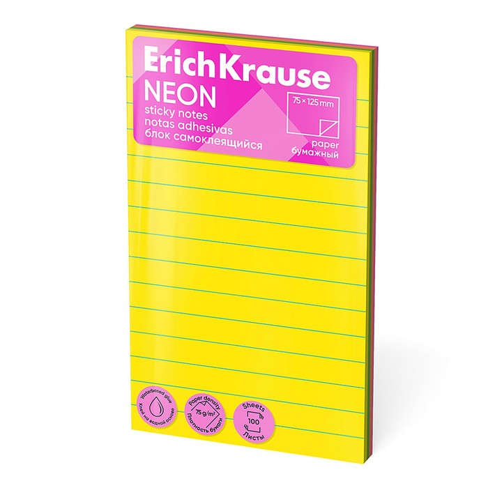 Блок с липким краем бумажный 75х125 мм ErichKrause "Neon", 100 листов, 4 цвета. с линовкой
Блок с липким краем бумажный 75х125 мм ErichKrause "Neon", 100 листов, 4 цвета. с линовкой