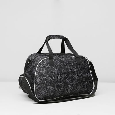 Сумка дорожная, ручная кладь, отдел на молнии, 2 наружных кармана, длинный ремень, цвет чёрный/белый