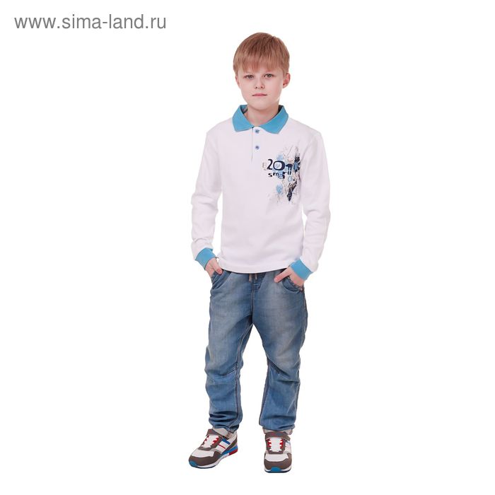 Рубашка-поло с дл.рукавом для мальчиков, рост 140 см (72), цвет белый CAJ 6087 - Фото 1