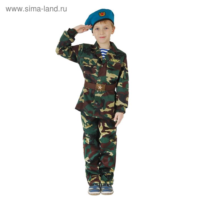 Карнавальный костюм «ВДВ», китель с манишкой, брюки, берет, ремень, рост 110 см - Фото 1