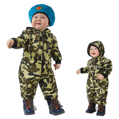 Карнавальный камуфляжный комбинезон с беретом для самых маленьких, трикотаж, рост 86 см