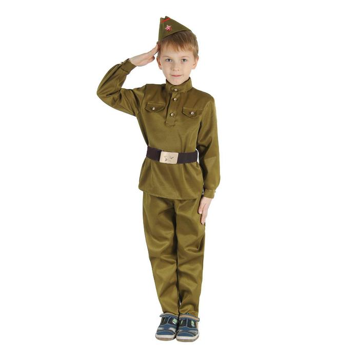 Детский карнавальный костюм "Военный", брюки, гимнастёрка, ремень, пилотка, р-р 28-30, рост 104-110 см - фото 1909734303