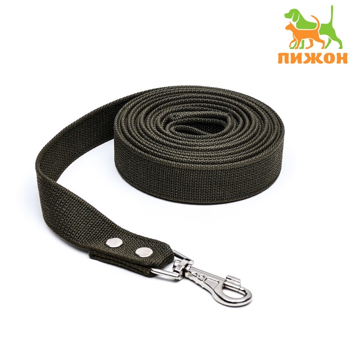 Брезентовый поводок, 5 м × 3.5 см, хаки, тёмно-зелёный - Фото 1