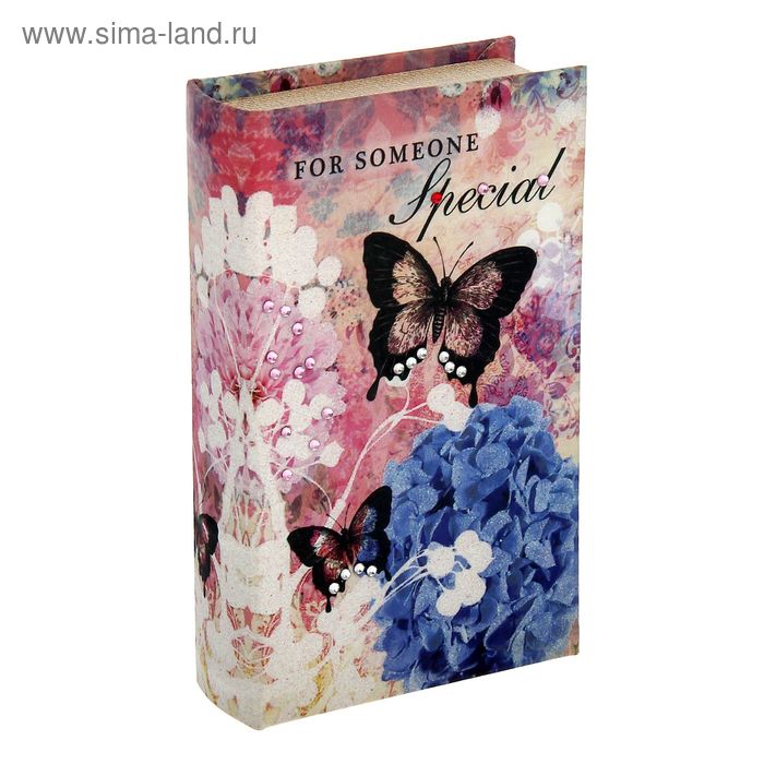 Шкатулка-книга дерево "Летние бабочки" шелк, стразы 21х13х5 см - Фото 1