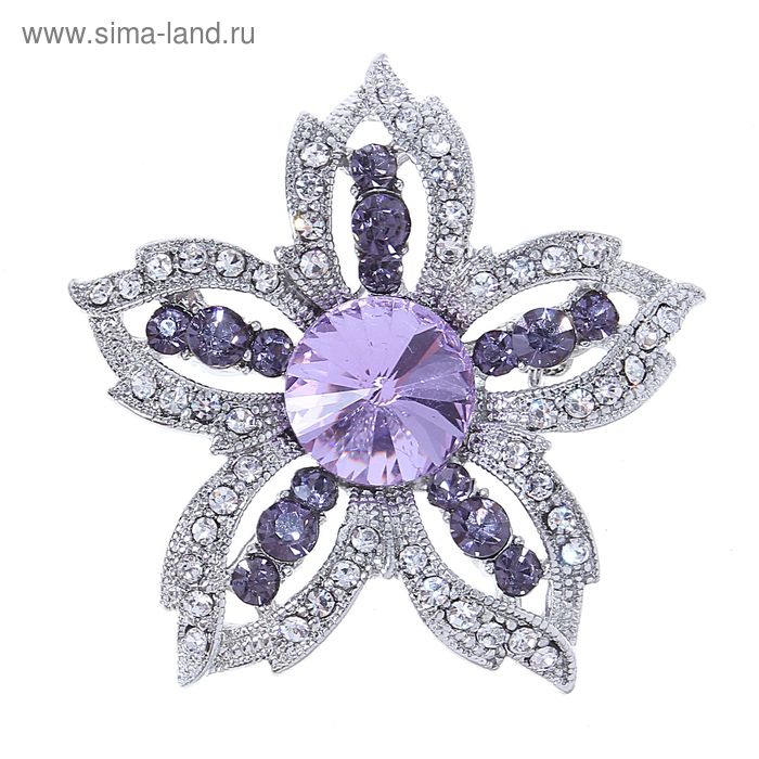 Брошь "Цветок" лилия, цвет сиренево-фиолетовый в серебре - Фото 1