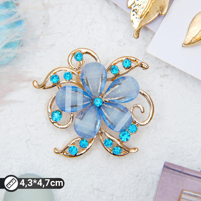 Брошь «Цветок» незабудка, цвет голубой в золоте - Фото 1