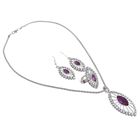 Гарнитур 3 предмета: серьги, кулон, кольцо безразмерное "Эллипс", цвет лиловый в серебре - Фото 2