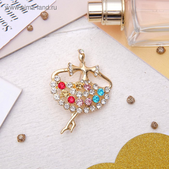 Брошь «Балерина» книксен, цветная в золоте - Фото 1