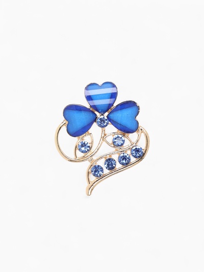 Брошь «Цветок» трилистник, синяя в золоте
