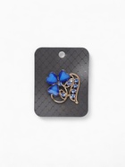 Брошь «Цветок» трилистник, синяя в золоте - Фото 4