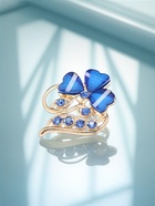 Брошь «Цветок» трилистник, синяя в золоте - Фото 6