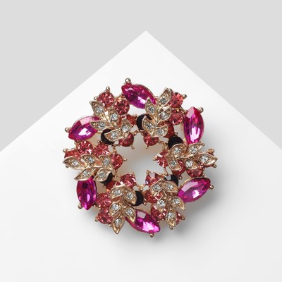 Брошь «Круг витой», малиновая в золоте