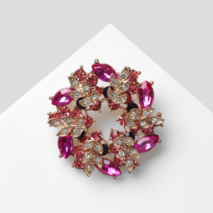 Брошь «Круг витой», малиновая в золоте - Фото 1