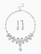 Набор 2 предмета: серьги, колье, цветок, белый в серебре, 45 см - Фото 2