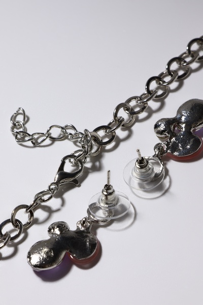 Набор 2 предмета: серьги, колье «Листочки», цвет розовый в серебре, 40 см