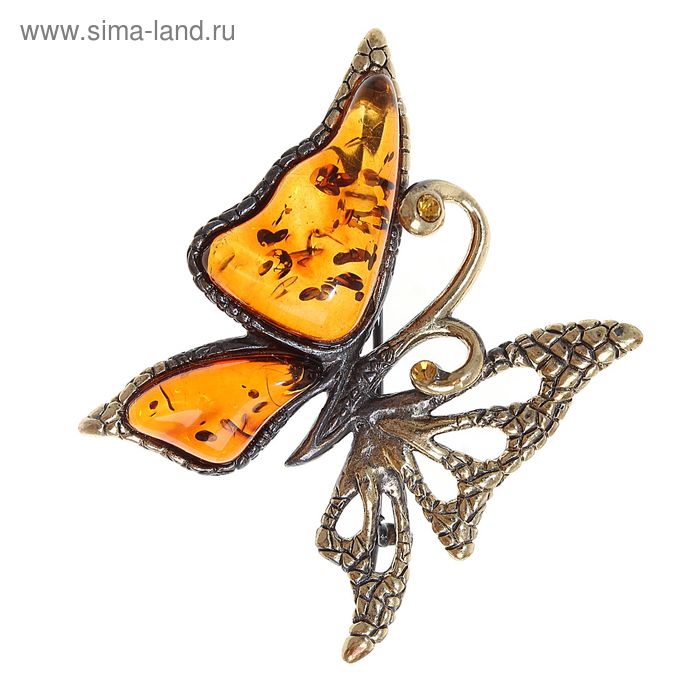 Брошь "Янтарь" бабочка, цвет коньячный - Фото 1