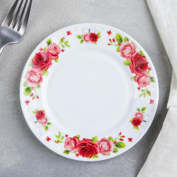Тарелка пирожковая Доляна «Поэзия роз», d=15 см, стеклокерамика - Фото 1