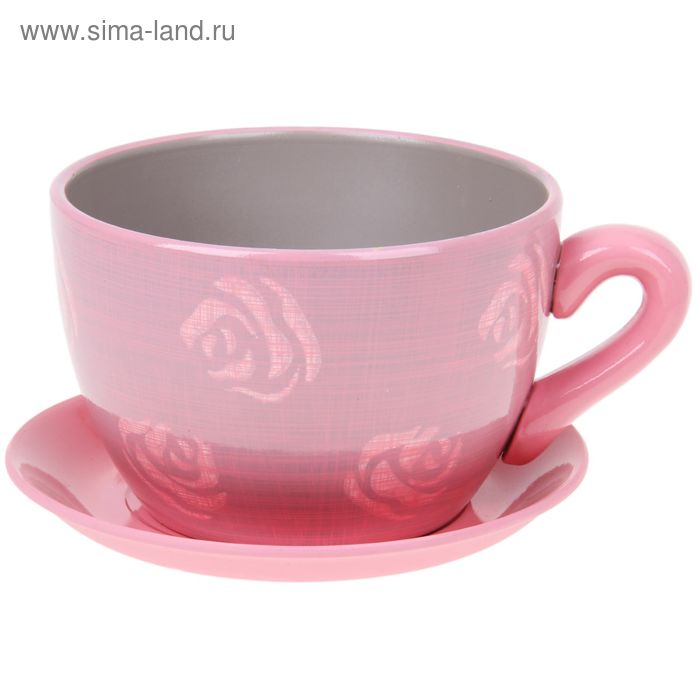 Горшок с поддоном 2250 мл "Чайная роза" розовое - Фото 1