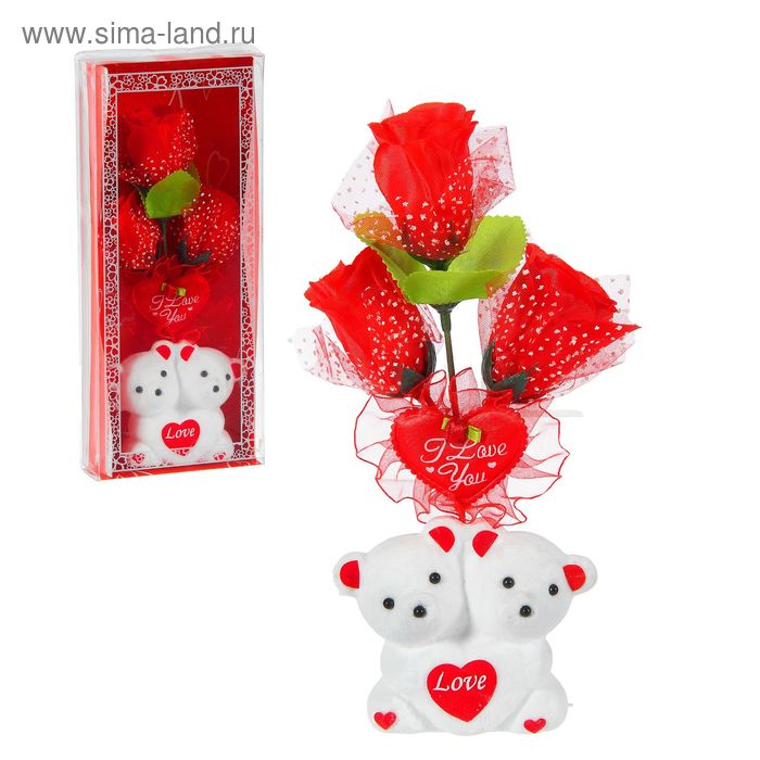 Декор-украшение "Влюблённые мишки" с цветами, в коробочке - Фото 1