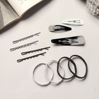 Набор для волос QF «Классика», 6 шт.: 4.5 см, 8 шт.: 6 см, 2 шт.: 6.5 см, 8 резинок, чёрно-белый - Фото 2