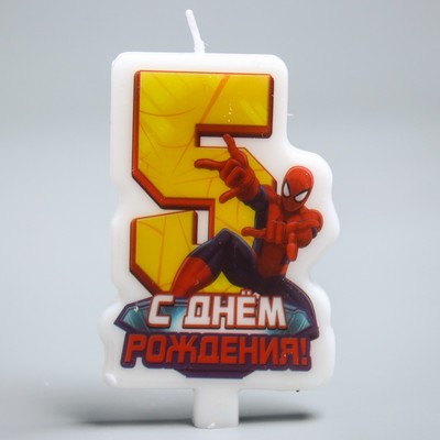 Свеча в торт "С днем рождения", цифра 5, Человек-Паук