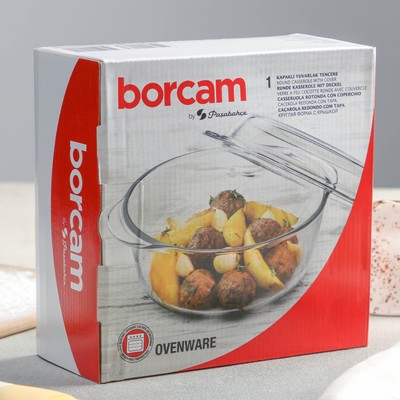 Кастрюля для запекания Paşabahçe Borcam, 1.5 л, с крышкой, жаропрочное стекло, прозрачная