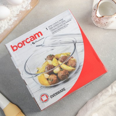 Кастрюля для запекания Paşabahçe Borcam, 1.5 л, с крышкой, жаропрочное стекло, прозрачная