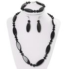 Набор 3 предмета: серьги, бусы, браслет "Стеклышко" овал, цвет чёрный - Фото 1