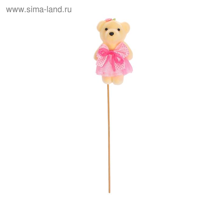 Декор-украшение для букетов "Мишка с бантом" в платьишке, цвет светло-розовый - Фото 1