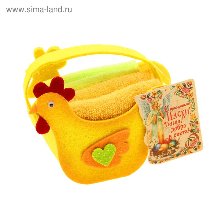 Наб. полотенец в корзинке Collorista "С Праздником Пасхи!" 30х30 см- 2шт, хлопок 330 гр/м2 120014 - Фото 1