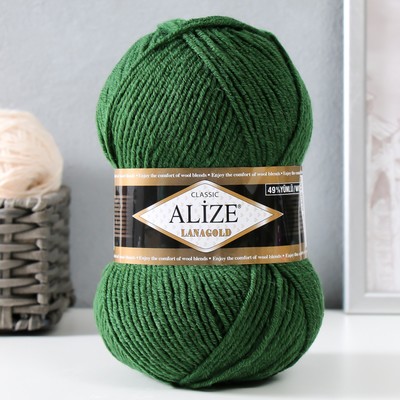Пряжа "Lanagold" 51% акрил, 49% шерсть 240м/100гр (118 зеленая трава)