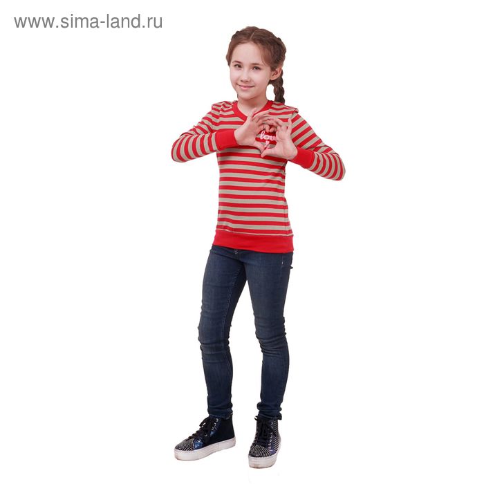 Джемпер для девочки, рост 152 см (76), красный/серая полоска Р827592 - Фото 1