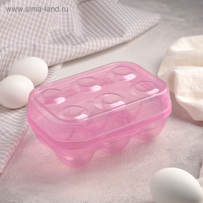 Контейнер для хранения яиц, 6 ячеек, 15х10х7 см, цвета МИКС - Фото 1