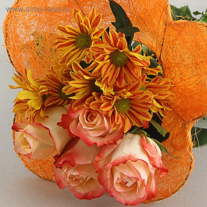 Каркас для букета "Ромашка" 25 см, сизаль (гладкий), оранжевый - Фото 1