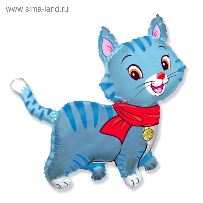 Шар фольгированный 37" «Кошечка», с шарфом, цвет голубой - Фото 1