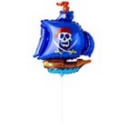 Шар фольгированный 15" «Корабль пиратский» для палочки, цвет синий - фото 8443814