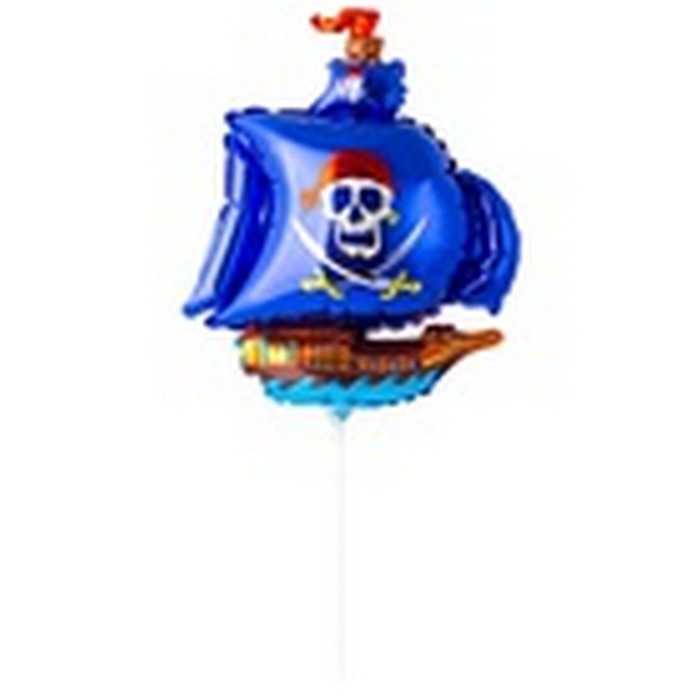 Шар фольгированный 15" «Корабль пиратский» для палочки, цвет синий - Фото 1