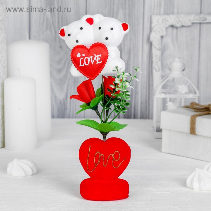 Декор-украшение для букетов "Влюбленные мишки " с сердечком - Фото 1