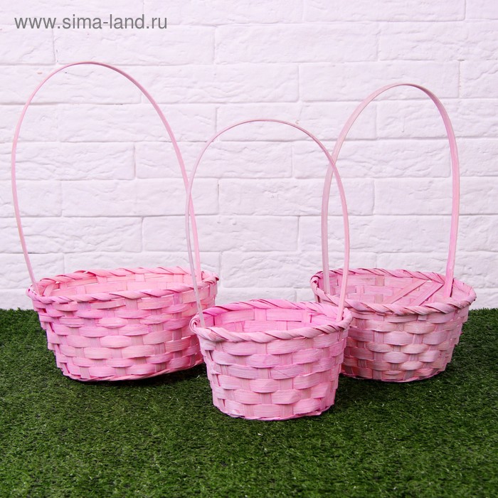 Набор корзин плетёных, светло-розовых, бамбук, 3 шт. - Фото 1