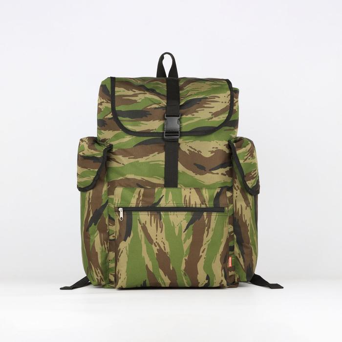 Рюкзак туристический на шнурке, 30 л, 3 наружных кармана, цвет хаки - Фото 1