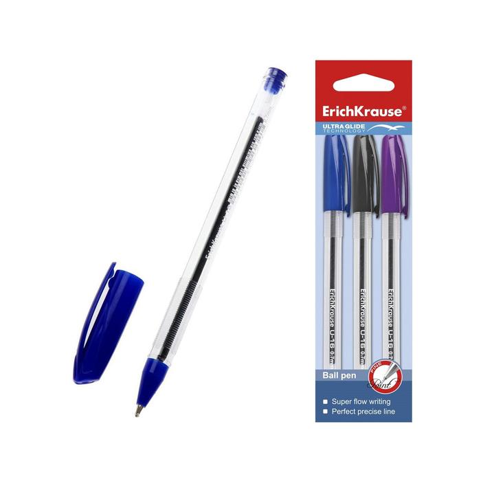 Набор ручек шариковых микс 3 цвета Erich Krause U-16 (синий, черный, фиолетовый) 0.7мм 37097 - Фото 1