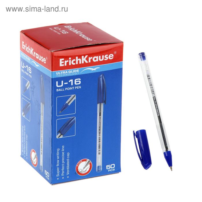 Ручка шариковая Стандарт Erich Krause U-16, стержень синий, узел 1.0 мм, EK 37058 - Фото 1